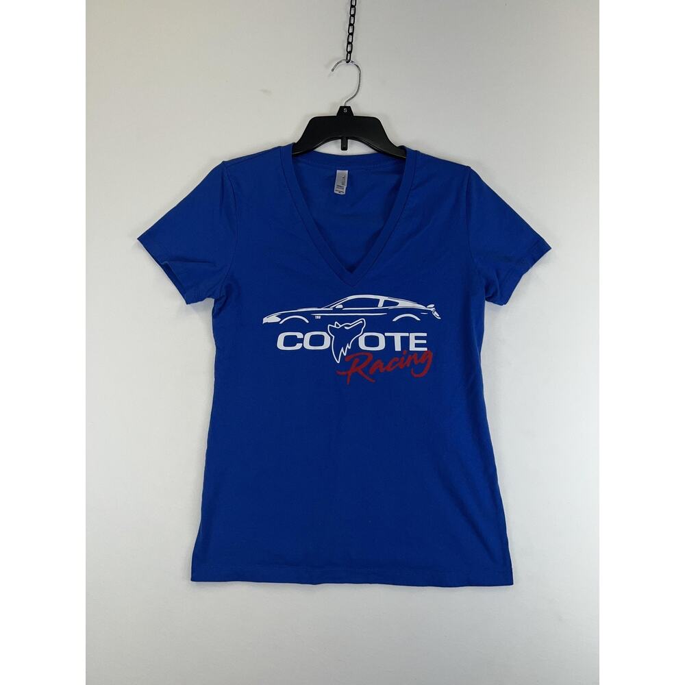 Coyote Racing Car Shirt Womens XL Blue Short Sleeve V Neck Graphic Tee Bella